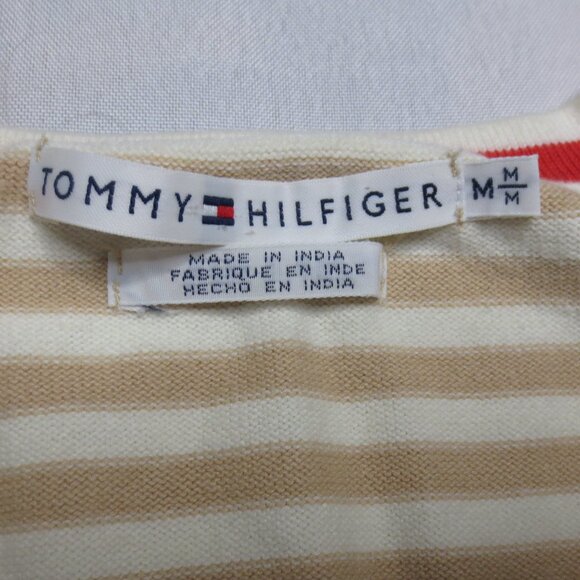 TOMMY HILFIGER womens TOP shirt STRIPED cream TAN sweater CARDIGAN SIZE M - Picture 4 of 8